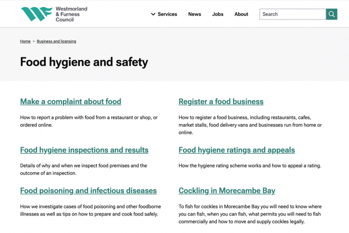 Food hygiene and safety landing page